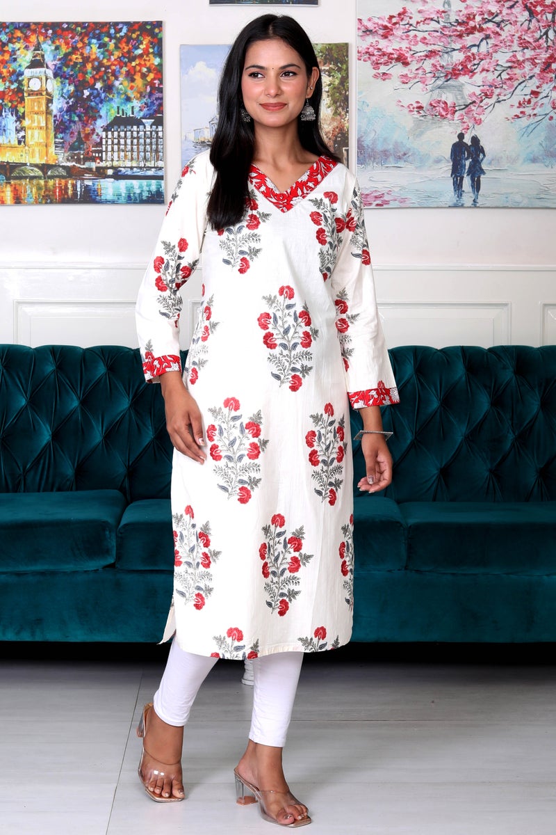 Shifory Floral Print White Kurti for Women - Image 2